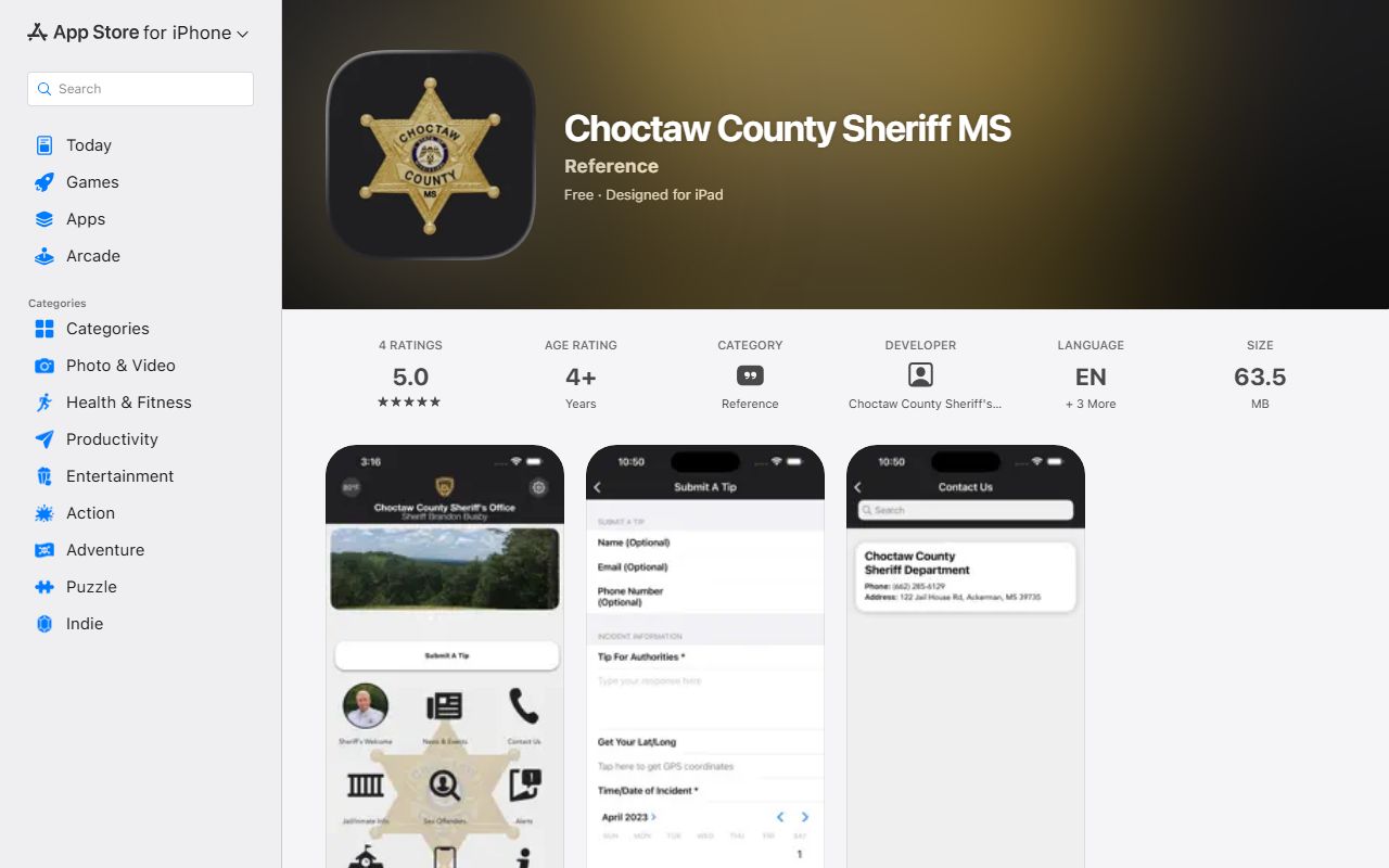 Choctaw County Jail inmate records sheriff app Apple listing