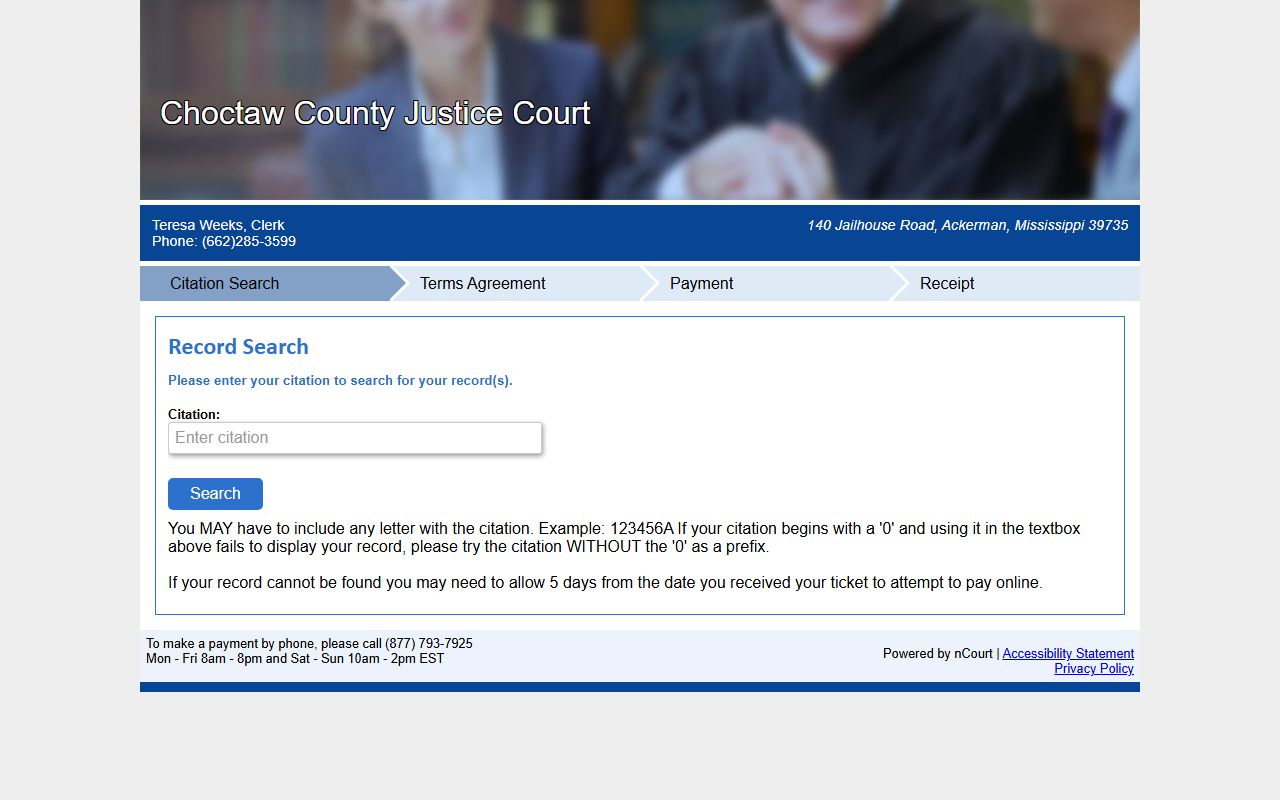 Choctaw County Justice Court citation search for court records after a jail arrest