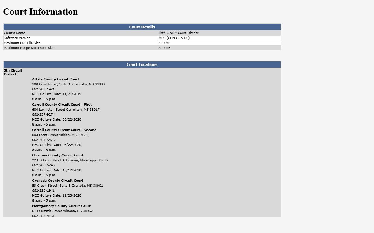 Fifth Circuit MEC Choctaw County court records after jail arrest information