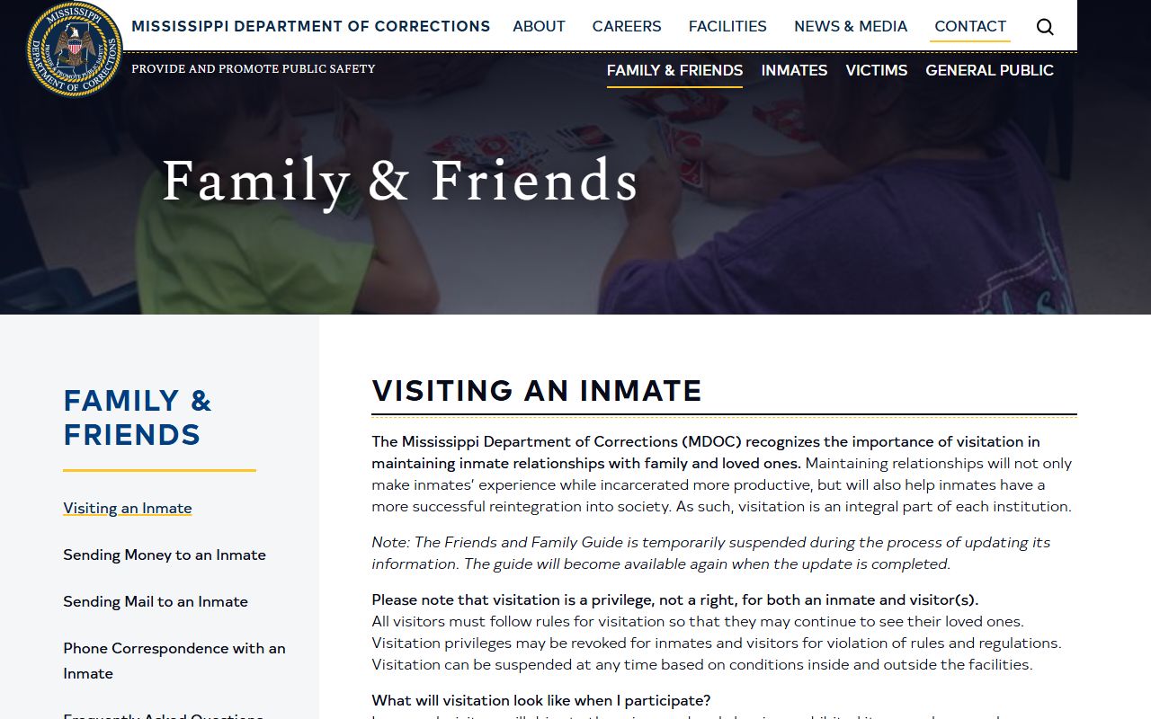 Winston-Choctaw County Regional Correctional Facility inmate visitation MDOC rules